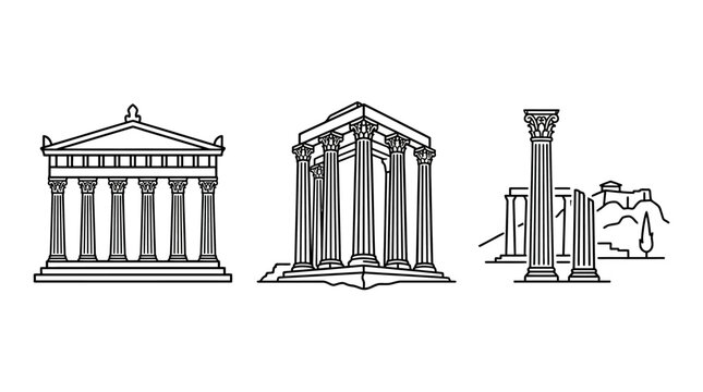 Ancient Greek Temple Architectural Icons