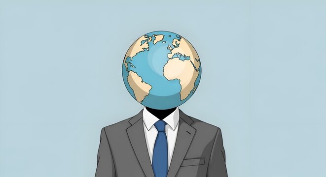 Businessman holding a blue globe, representing global business or international connections suit earth