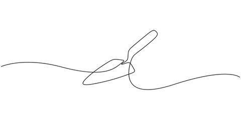 Obraz premium Continuous one line drawing of a brick trowel masonry tool icon Minimalist single line art of a garden trowel for planting and landscaping 
