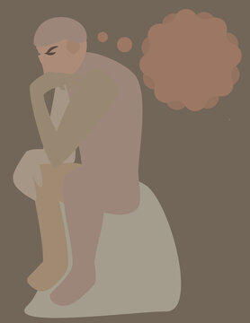 A vector art of the French sculpture, The Thinker by Auguste Rodin.This universally recognized expression of "deep thought" has made the sculpture one of the most widely known artworks in the world. 