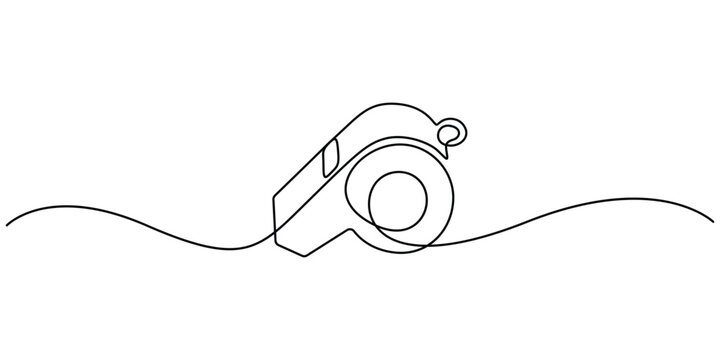 Continuous one line drawing of a sports whistle for coach and referee icon Minimalist single line art of a whistle symbol for training and competition