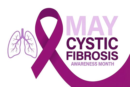 Cystic fibrosis awareness month campaign a purple ribbon with lungs illustration