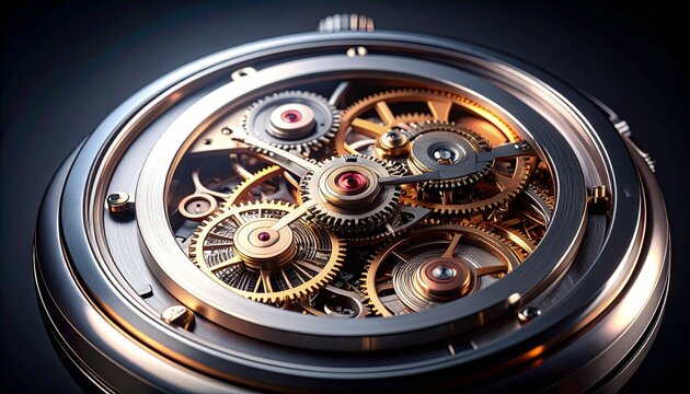 medium-full shot deconstructed exploded view of a complex luxury mechanical 