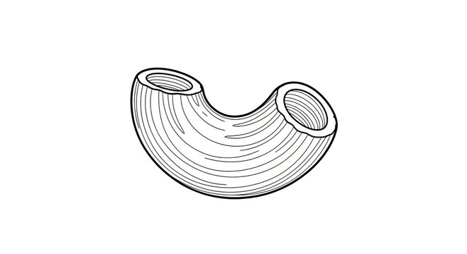 A simple line drawing of a single elbow macaroni noodle on a white background