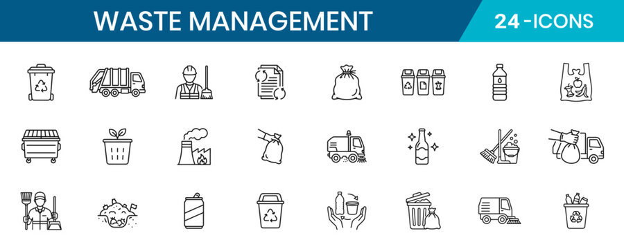 Waste Management Thin Line Icons Minimal Outline Style