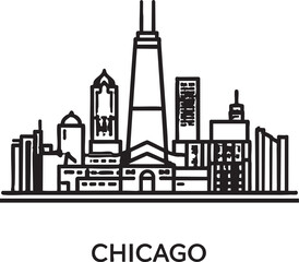 Obraz premium Adobe Illustrator Artwork of Minimalist line icon silhouette of Chicago city skyline, Illinois, United States. Modern vector illustration representing one of the largest and most famous cities in USA