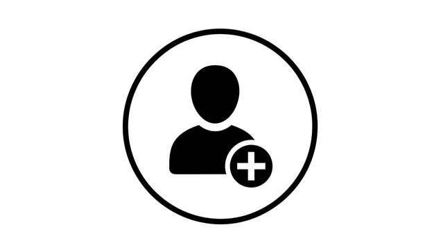 Black and white icon of a person with a plus sign