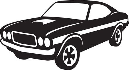 Fototapeta premium Classic American Muscle Car, Bold Retro Silhouette Style Black and White Vector Illustration 