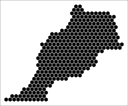 Morocco simple black and white hexagon map shape template. Country plain hexagon cell dots. Morocco flat honeycomb boundary. Vector Illustration.
