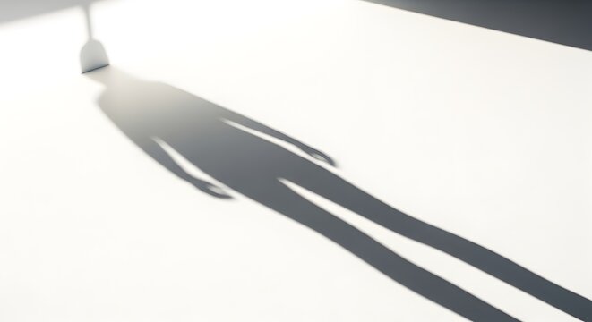 Long shadow of a person walking on a bright sunny day