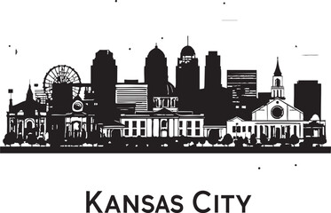 Naklejka premium Adobe Illustrator Artwork of Kansas City Skyline Silhouette Vector