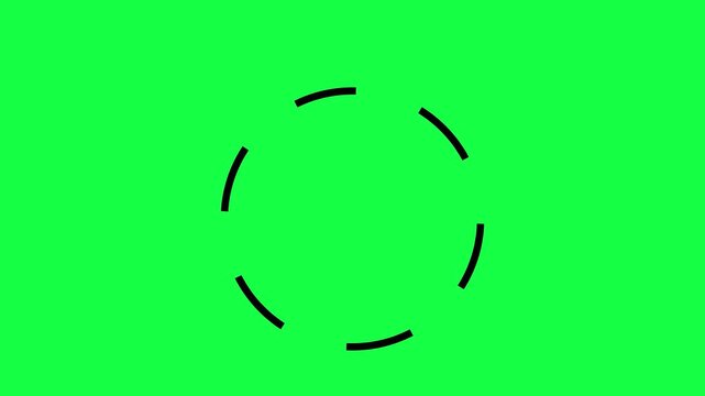 Abstract spinning circle graphic with segments on green screen chroma key background for motion graphics