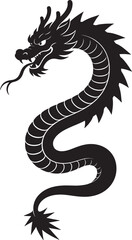 Fototapeta premium Chinese Dragon in S-Curve Pose, Bold Silhouette Style Black and White Vector Illustration 