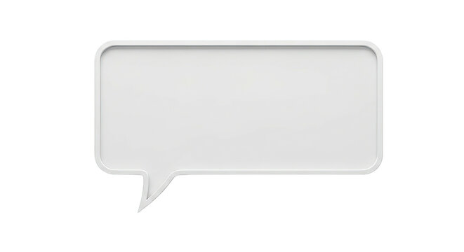 A white, three-dimensional, rounded rectangular speech bubble with a small pointing tail