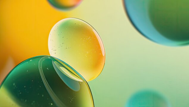 Abstract translucent blobs in vibrant yellow and green hues