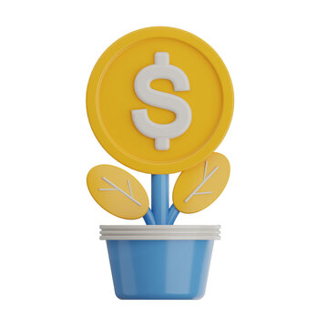 Icon representing financial growth using a plant with dollar symbols, suitable for finance and investment websites.