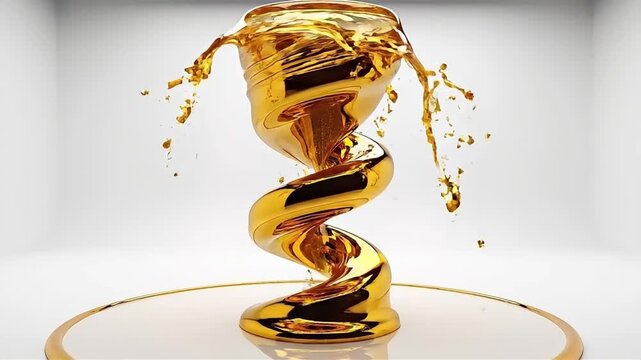 Elegant golden liquid splashing from a luxurious spiral goblet, symbolizing success and premium quality