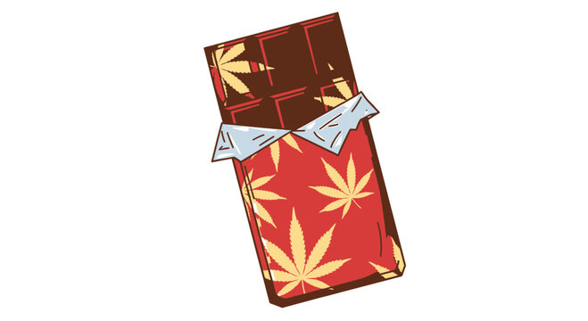 Cannabis Infused Chocolate Bar Illustration with Marijuana Leaf Pattern