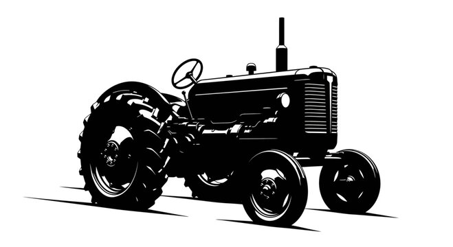 Vintage Farm Tractor Vector Silhouette Illustration