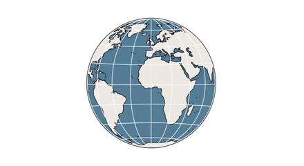 Naklejka premium Stylized Globe World Map Icon with Blue Oceans and Light Continents on Isolated White Background