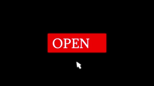 Modern glowing open button icon isolated on black background. Perfect for web UI, mobile apps, landing pages, digital marketing, e-commerce, and user engagement concepts.