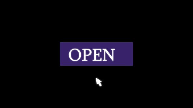 Modern glowing open button icon isolated on black background. Perfect for web UI, mobile apps, landing pages, digital marketing, e-commerce, and user engagement concepts.
