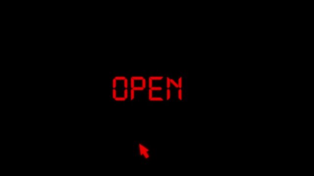 Modern glowing open button icon isolated on black background. Perfect for web UI, mobile apps, landing pages, digital marketing, e-commerce, and user engagement concepts.