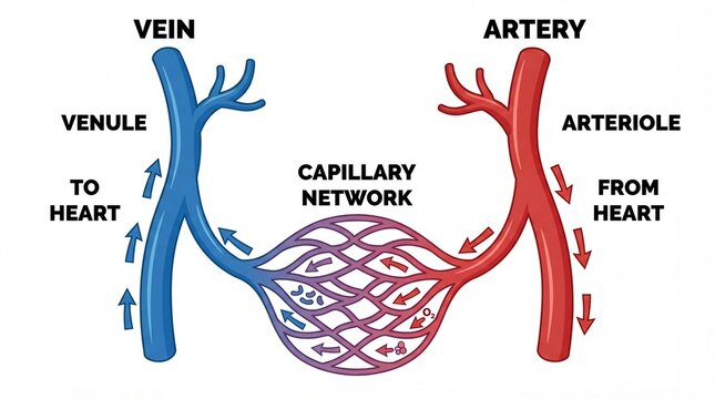 Simple Educational Artery and Vein Diagram Illustration of Human Circulatory System