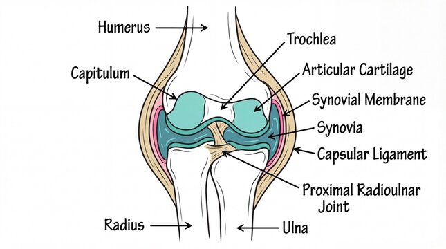 Detailed Handdrawn Cross Section Elbow Joint Anatomy Medical Illustration