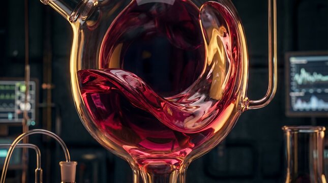 Red wine in a laboratory glassware equipment.
