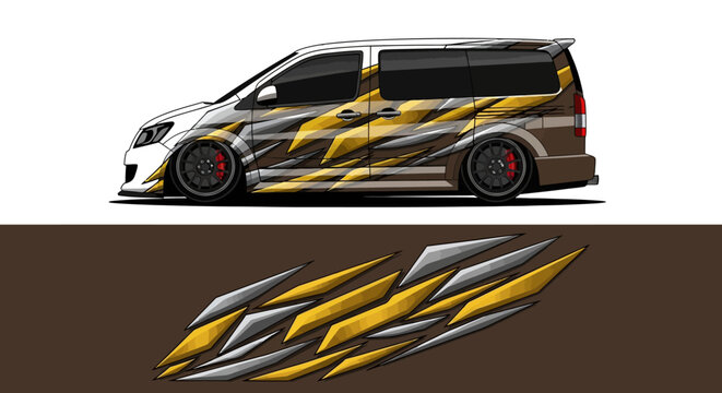 Custom flame graphics on a modern van with bold wrap design.