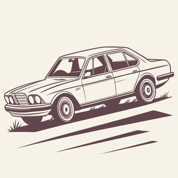 Vintage sedan car hand drawn vector illustration.