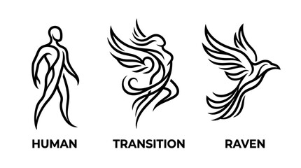 Obraz premium Minimalist Line Art Symbolic Progression Human Transition Raven