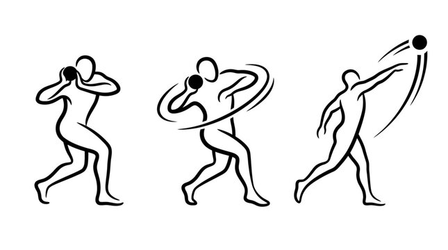 Sequence of Shot Put Thrower in Motion Stages of Throw
