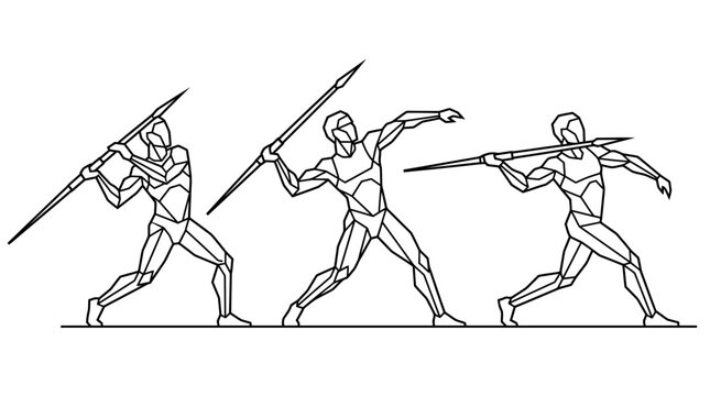 Sequence of Spearthrowing Poses in Modern Style