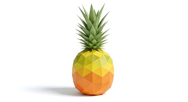 Low Poly Geometric Pineapple with Green Yellow Orange Gradient on White Background