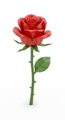 Fototapeta premium Low Poly Red Rose 3D Render on White Background - Geometric Flower for Love and Romance Concepts