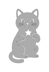 Obraz premium Minimalist gray cat vector illustration, cute feline character with star symbol, simple kitten silhouette for pet branding and nursery decor