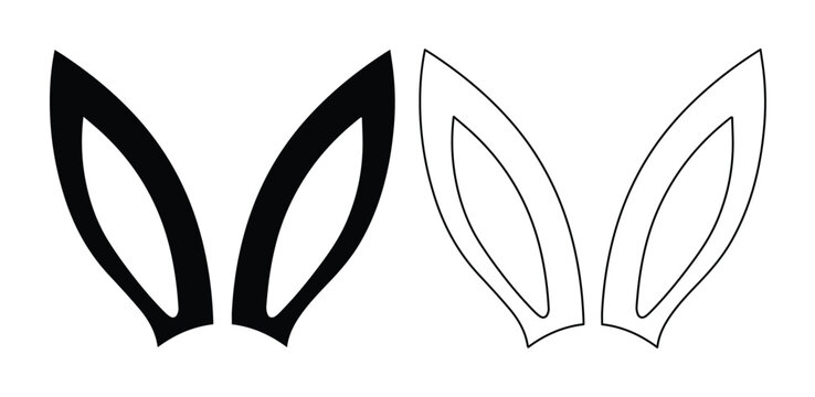 Minimalist bunny ears vector set, black silhouette and line art rabbit ear icons, simple Easter holiday graphic elements for DIY crafts