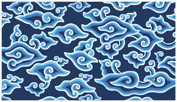 Illustration of mega mendung batik with dark blue background