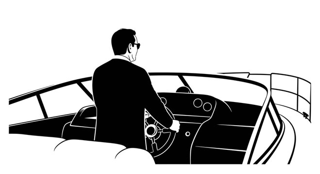 Man in suit driving luxury speedboat vector illustration