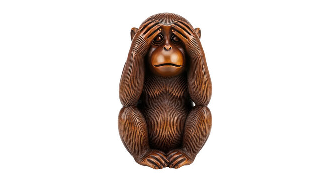Wooden carving of a monkey covering its eyes, a symbol of silence and wisdom