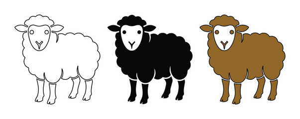 Cute sheep vector set, fluffy farm animal icons, black and white lamb illustrations © ArsiStudio