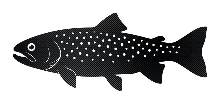 Vintage trout fish silhouette, black salmon vector icon, rustic spotted trout fishing graphic