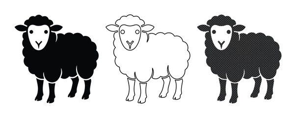 Minimalist sheep vector icons, black and white lamb silhouettes, farm animal line art set © ArsiStudio