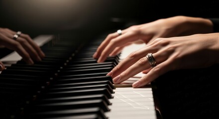 Fototapeta premium Close-up of hands playing piano.