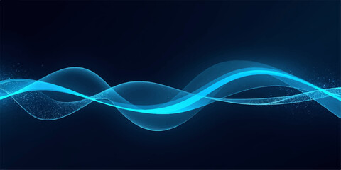 Abstract blue wave background with flowing light curves and dynamic energy lines design © Md