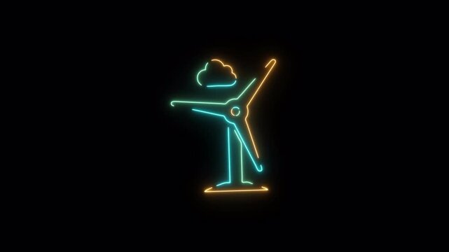 Animated Neon Wind Turbine Icon Transparent Background