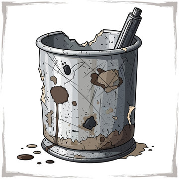 Broken Trash Can with Pen