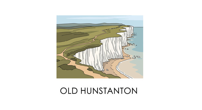 Old Hunstanton White Cliffs Coastal Landscape Vector Illustration